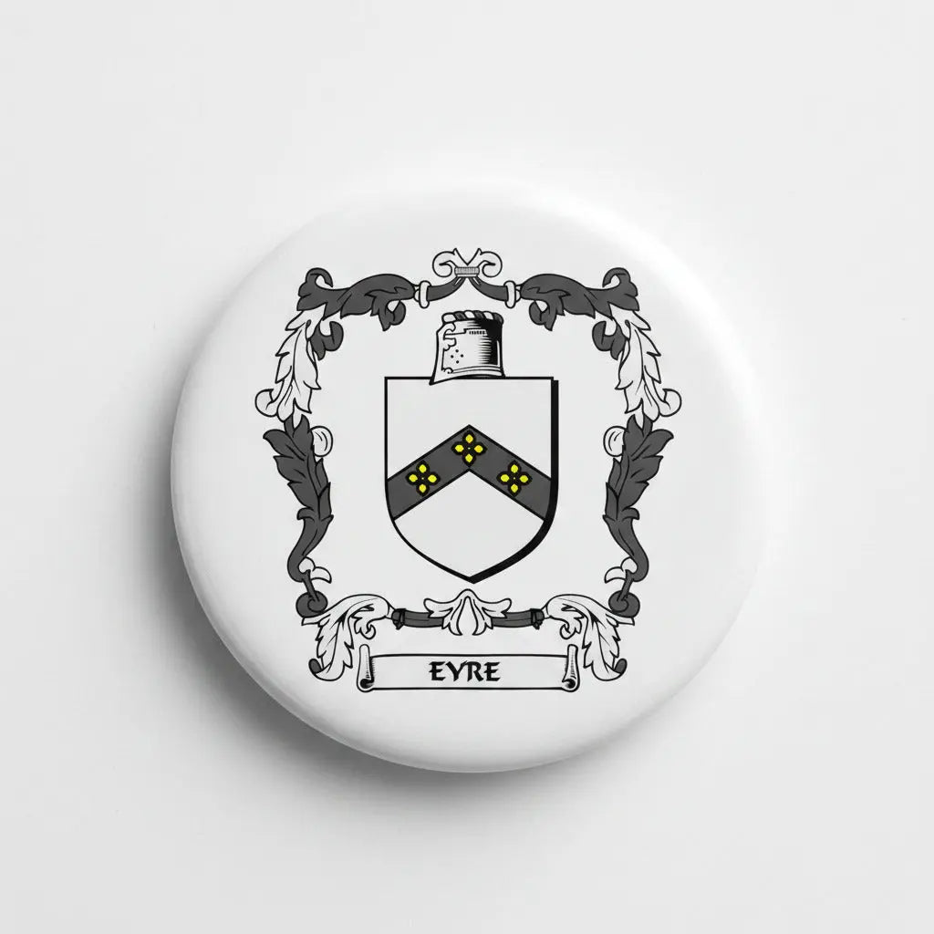 3-inch round coat of arms magnet with Eyre crest shield and ornate border