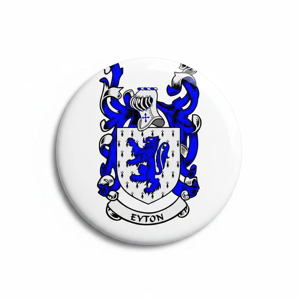 Round Eyton family crest arms magnet with blue heraldic shield design