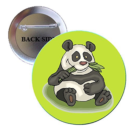 Bear Panda eating Bamboo Green Pinback Button Brooch 1.25"