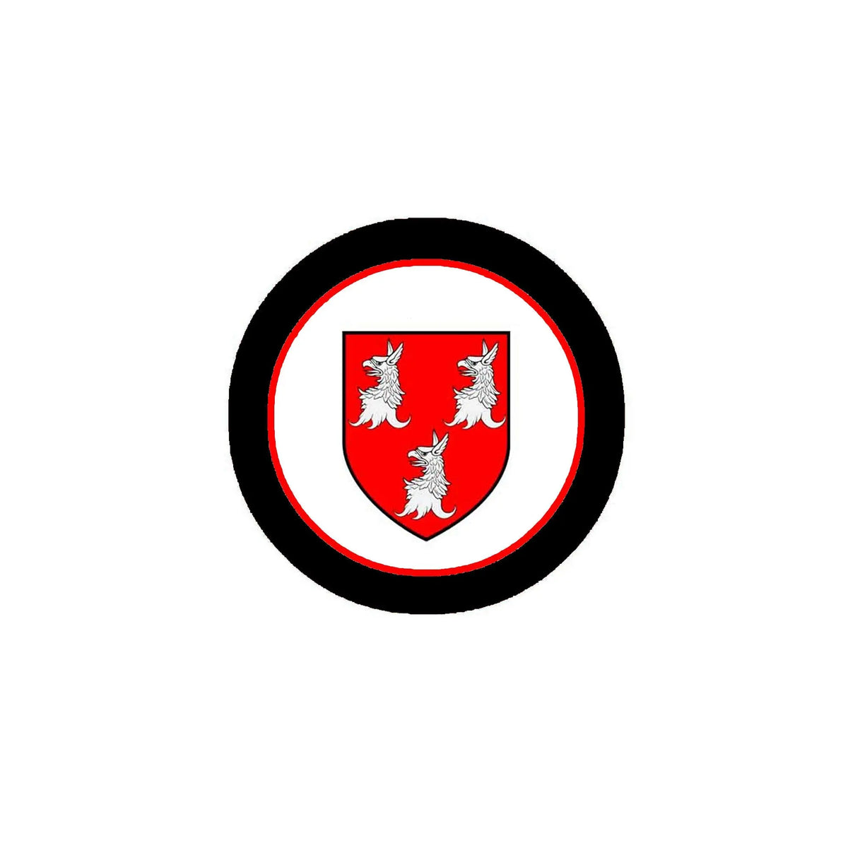 3-inch round arms magnet with black border and red crest shield design