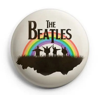 The Beatles pinback button with rainbow and band silhouettes, circular 1.25-inch