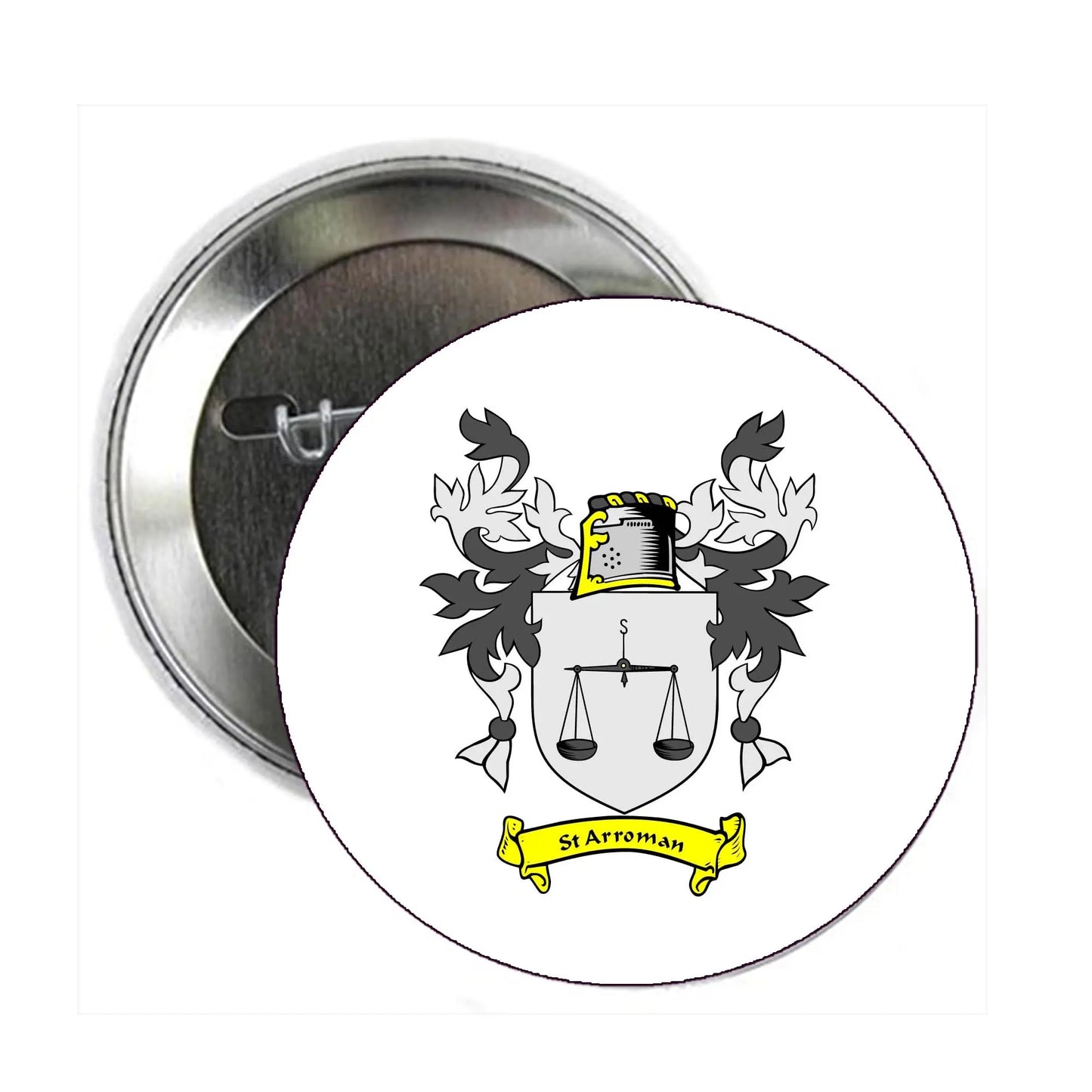 Family crest coat of arms lapel pin with shield and banner