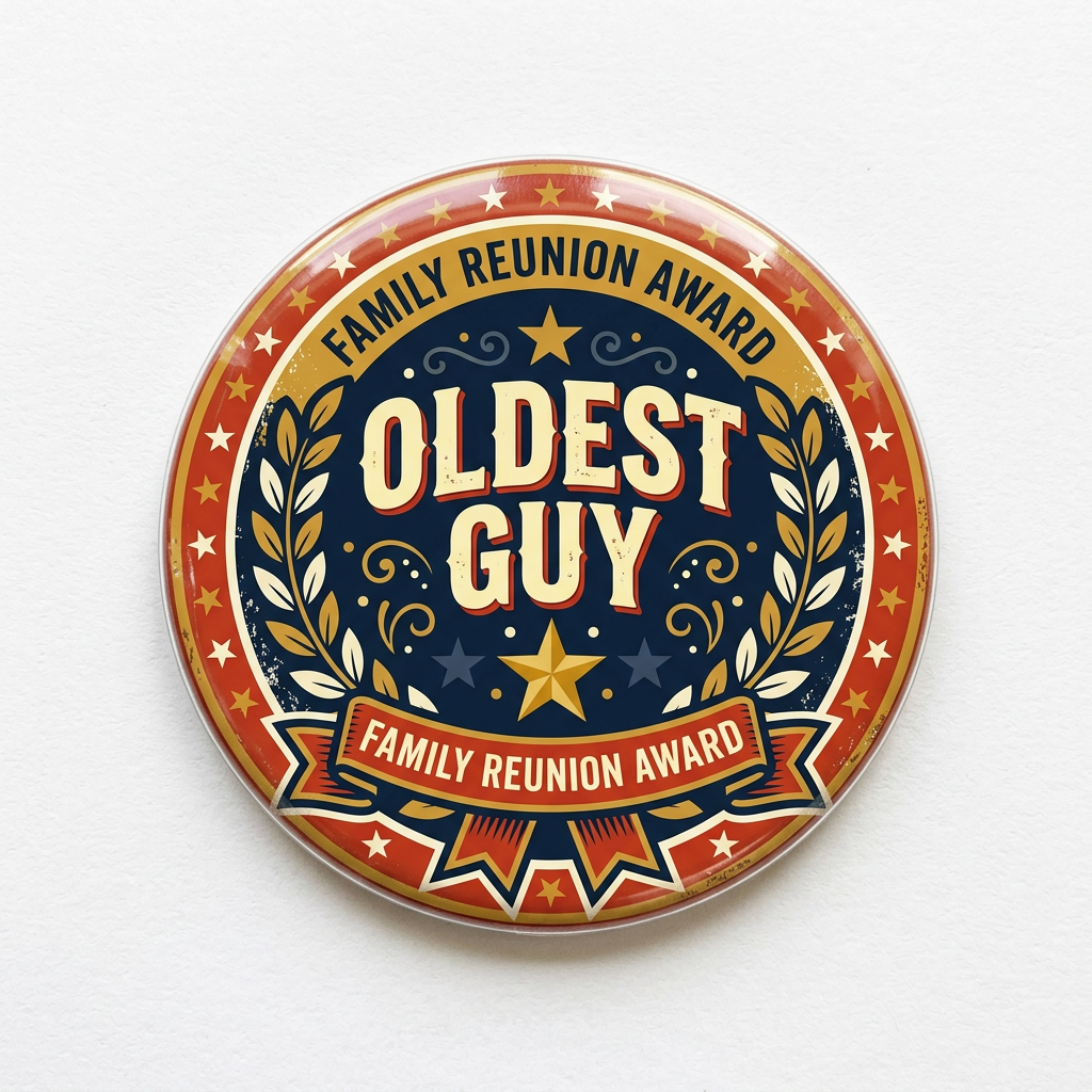 Family Reunion Award Oldest Guy Man Pin Button 2.25-inch