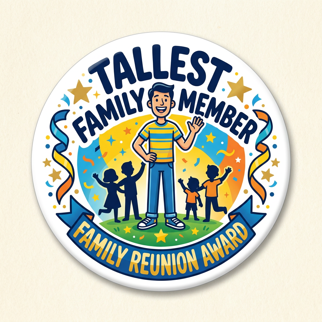 Family Reunion Award Tallest Family Member Pin Button 2.25-inch