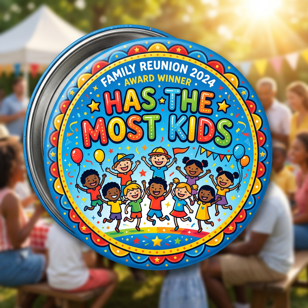 Family Reunion Award Has The Most Kids Children Pin Button 2.25-inch