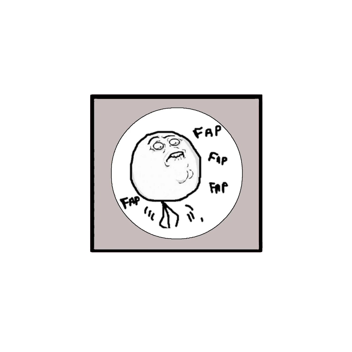 FAP meme pinback button, 1.25-inch circular character with FAP text on square backing