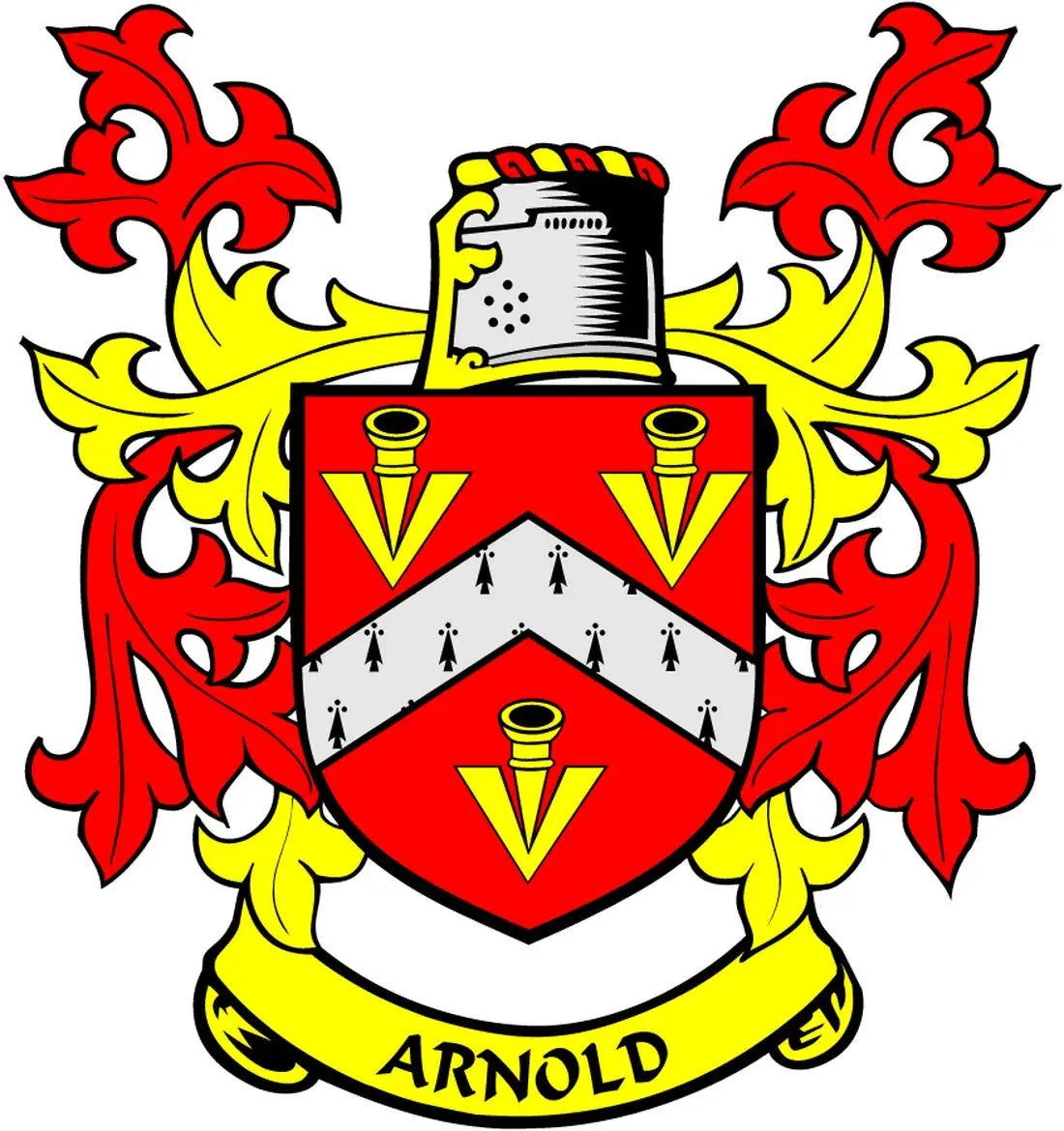 Coat of arms crest magnet with red shield, white chevrons, and yellow figures