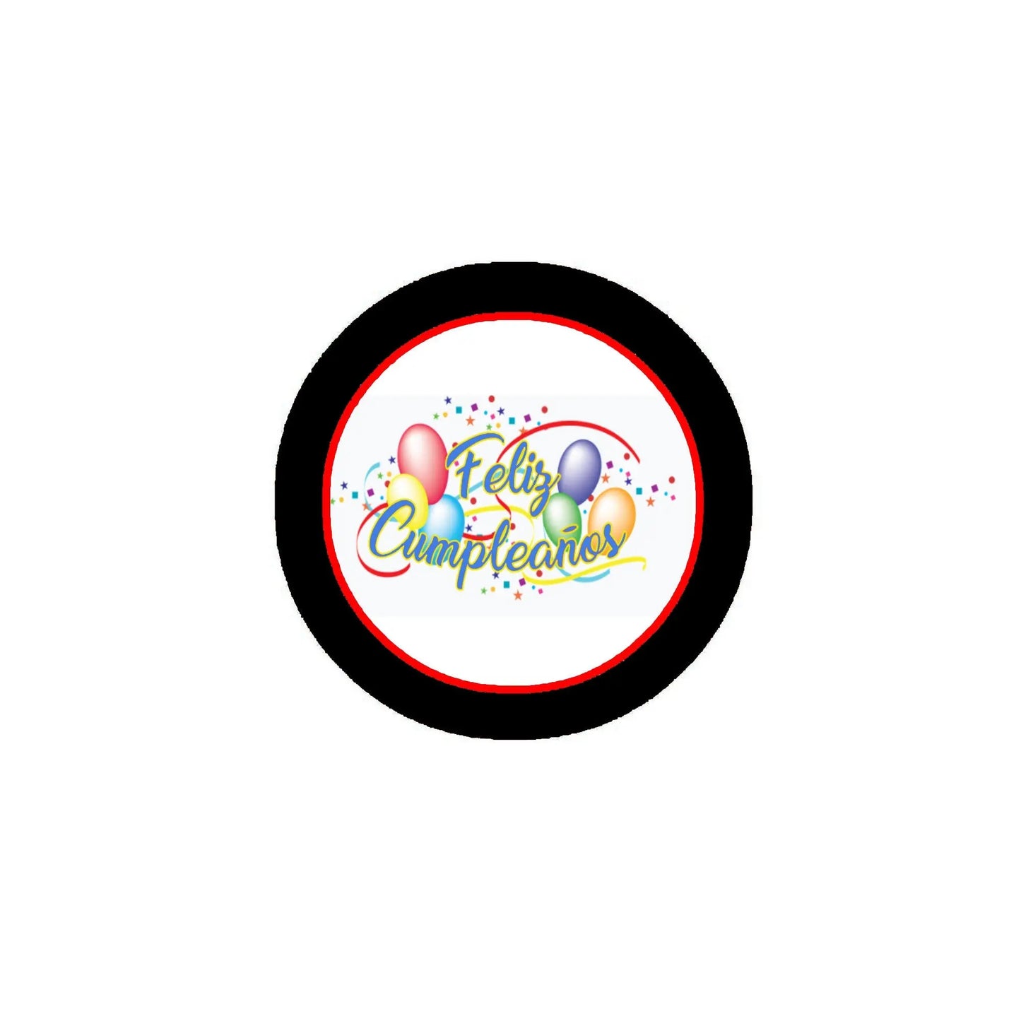 Birthday pinback button with Feliz Cumpleanos design and balloons