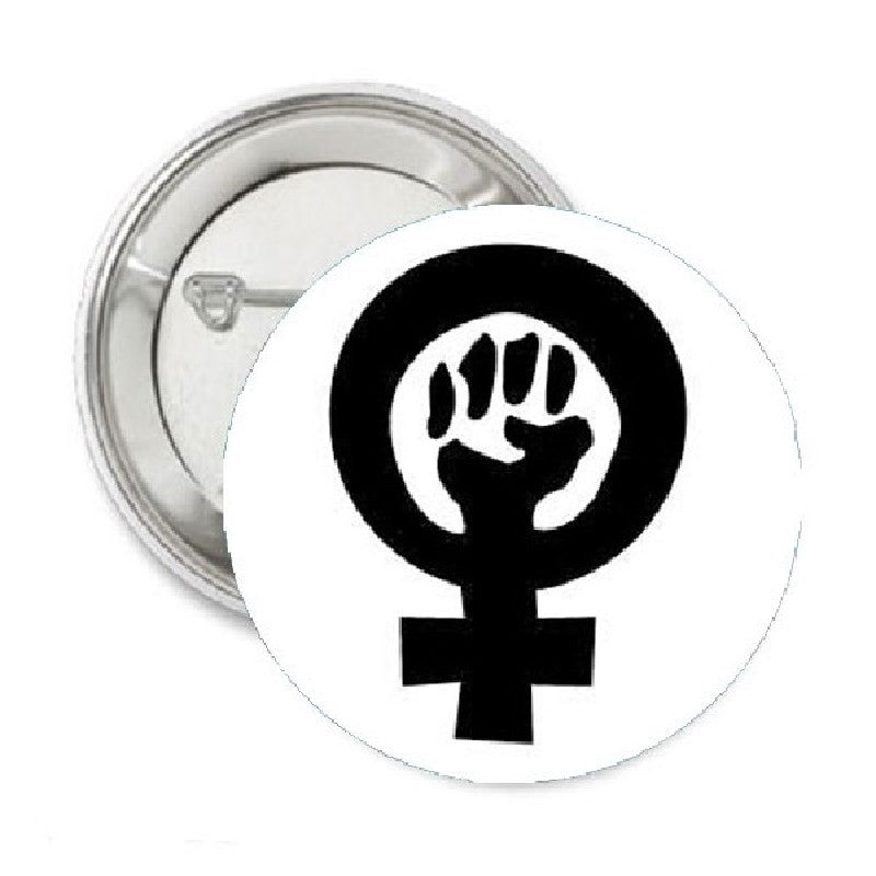 Women's Symbol With Fist Fe Minist Pinback 1.25"
