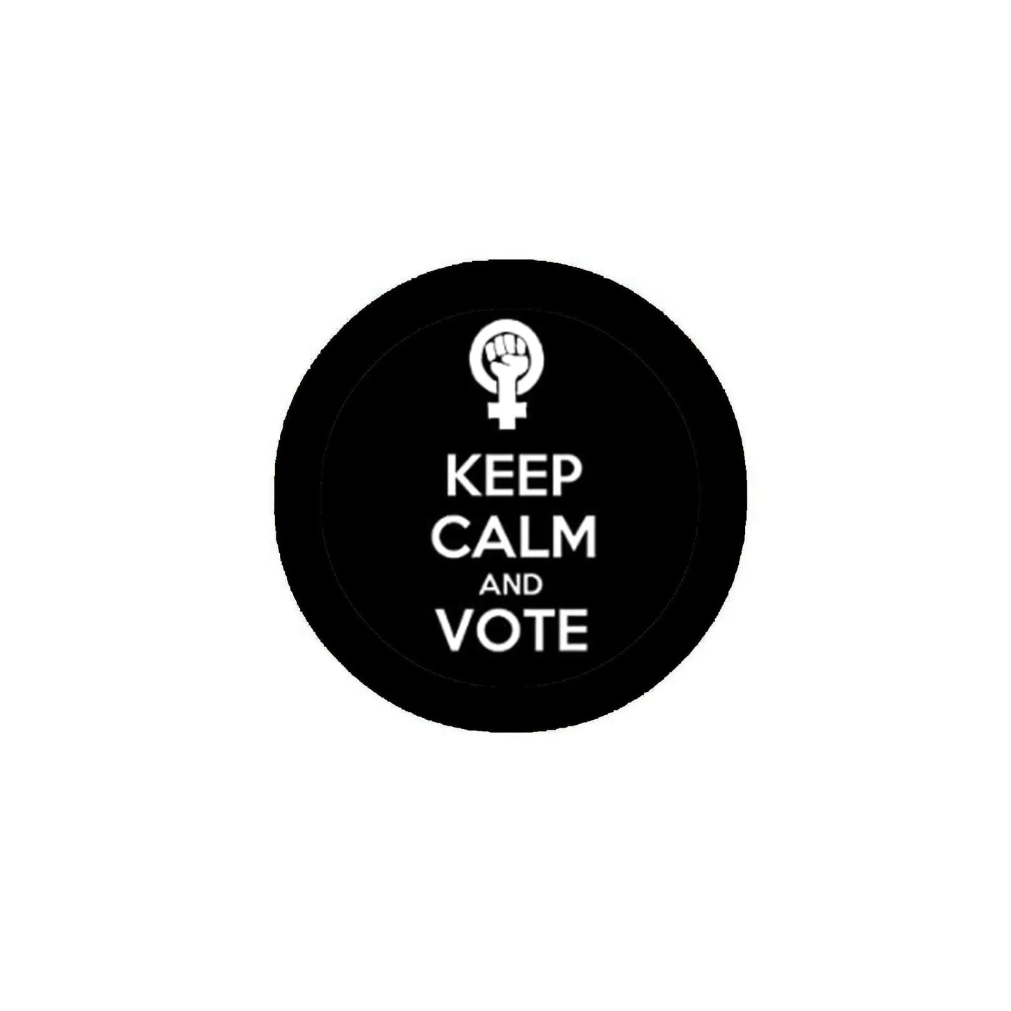 Keep Calm and Vote pinback button, 2.25-inch, black with white text