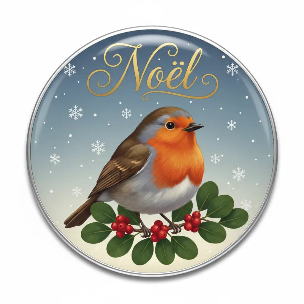 Festive Robin Noel Pinback 2.25-inch