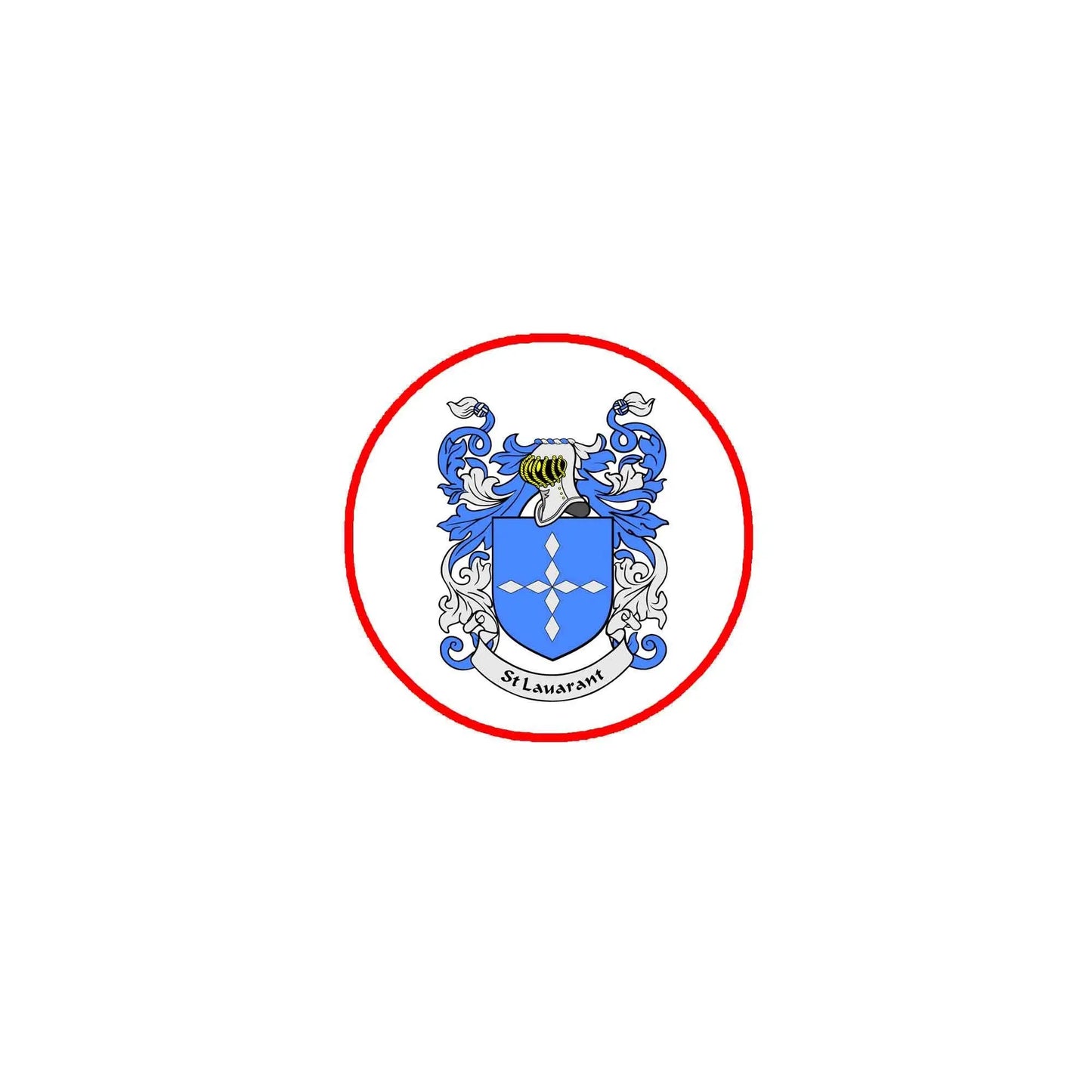 St. Laurent family crest arms magnet with blue coat of arms and red border