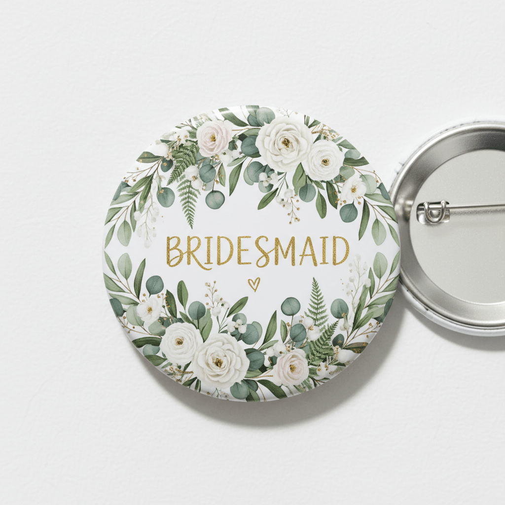 Floral Greenery Bridal Party Bridesmaid Pinback 2.25-inch - My Pinbacks