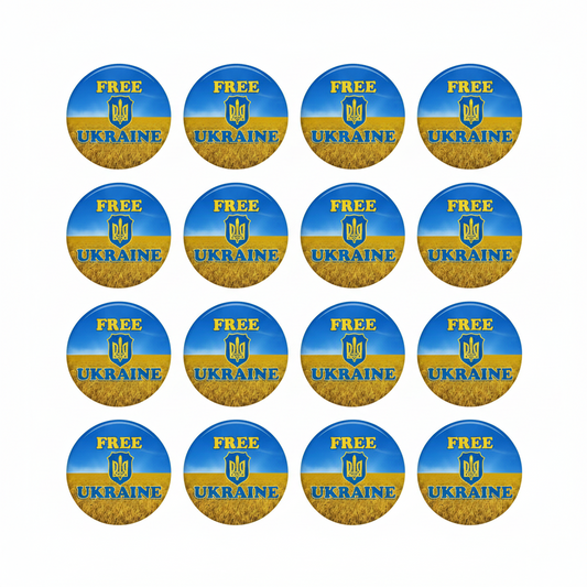 Free Ukraine pinback buttons set of 12, round blue and gold enamel style