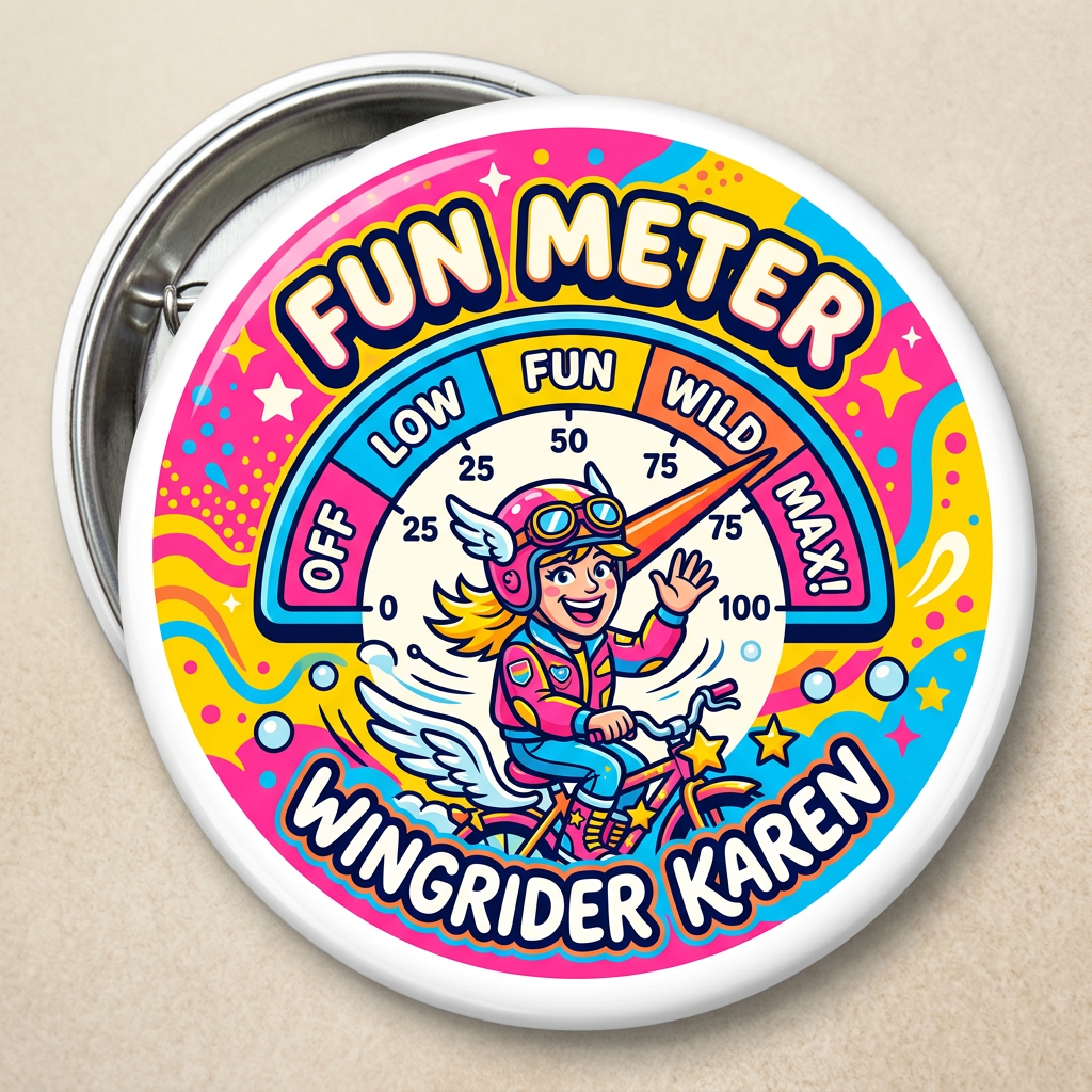 Fun Meter! Wingrider Karen Pin Button 2.25-inch