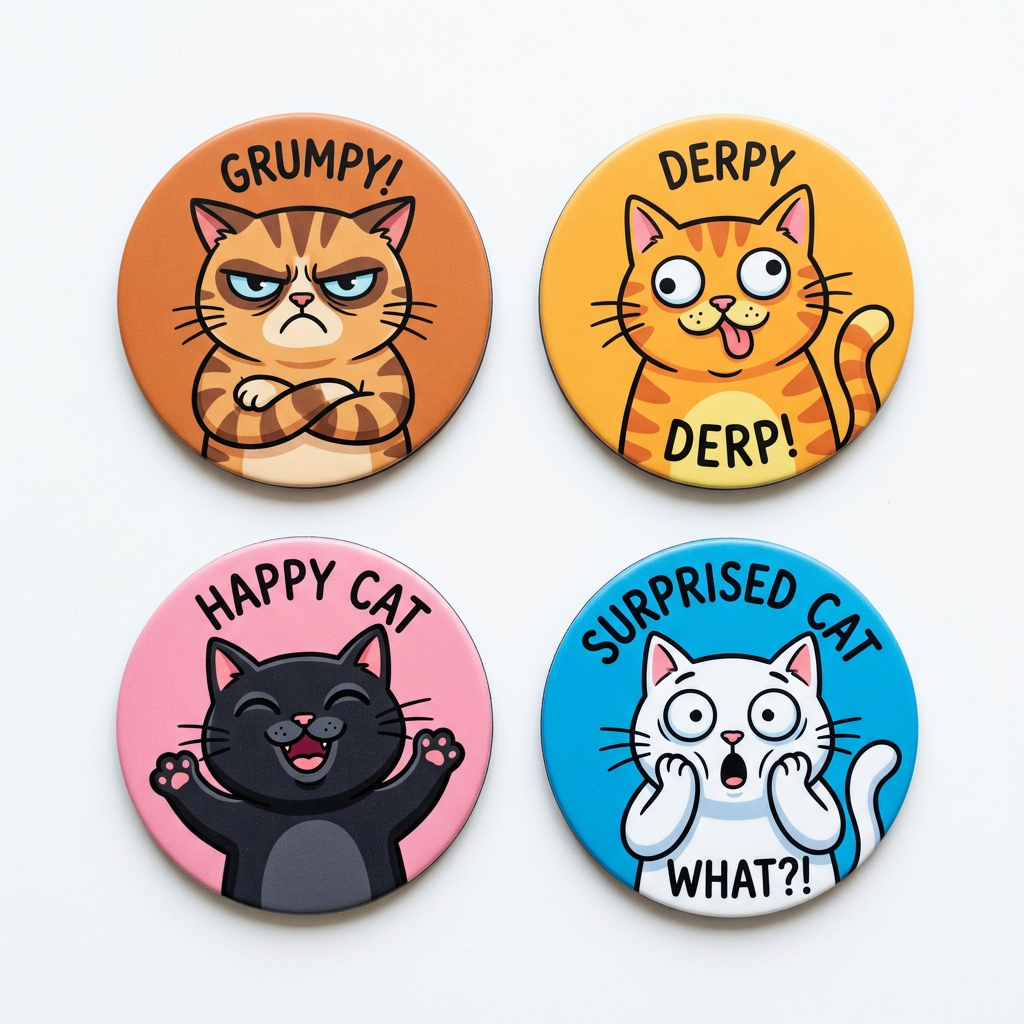 Funny Car Magnets Cats Collection 2.25-inch 4 Pcs