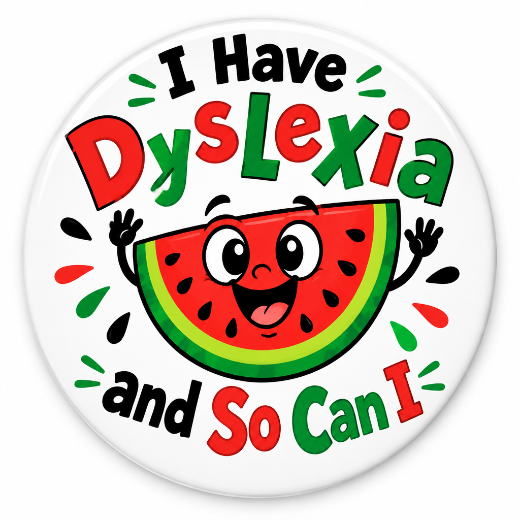 Funny Dyslexia Quote Dyslexic Humor Watermelon Pin Button 2.25-inch