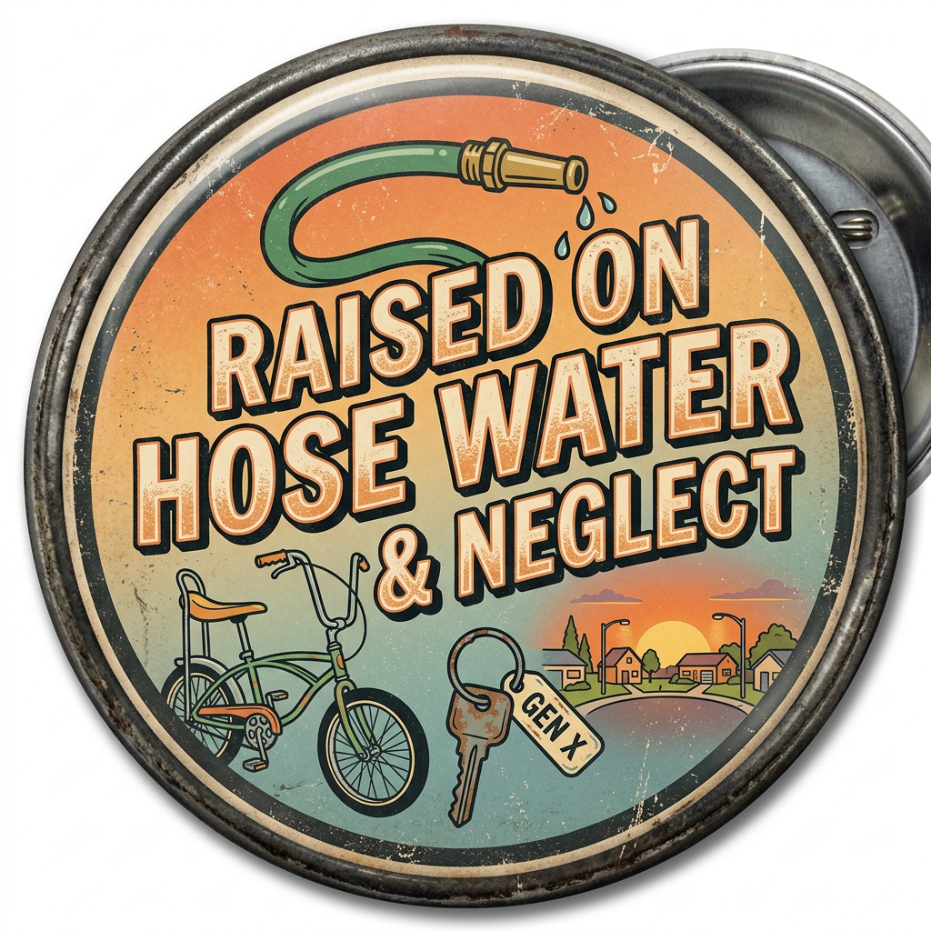 Gen X "Raised on Hose Water & Neglect" Pin Button 2.25-inch