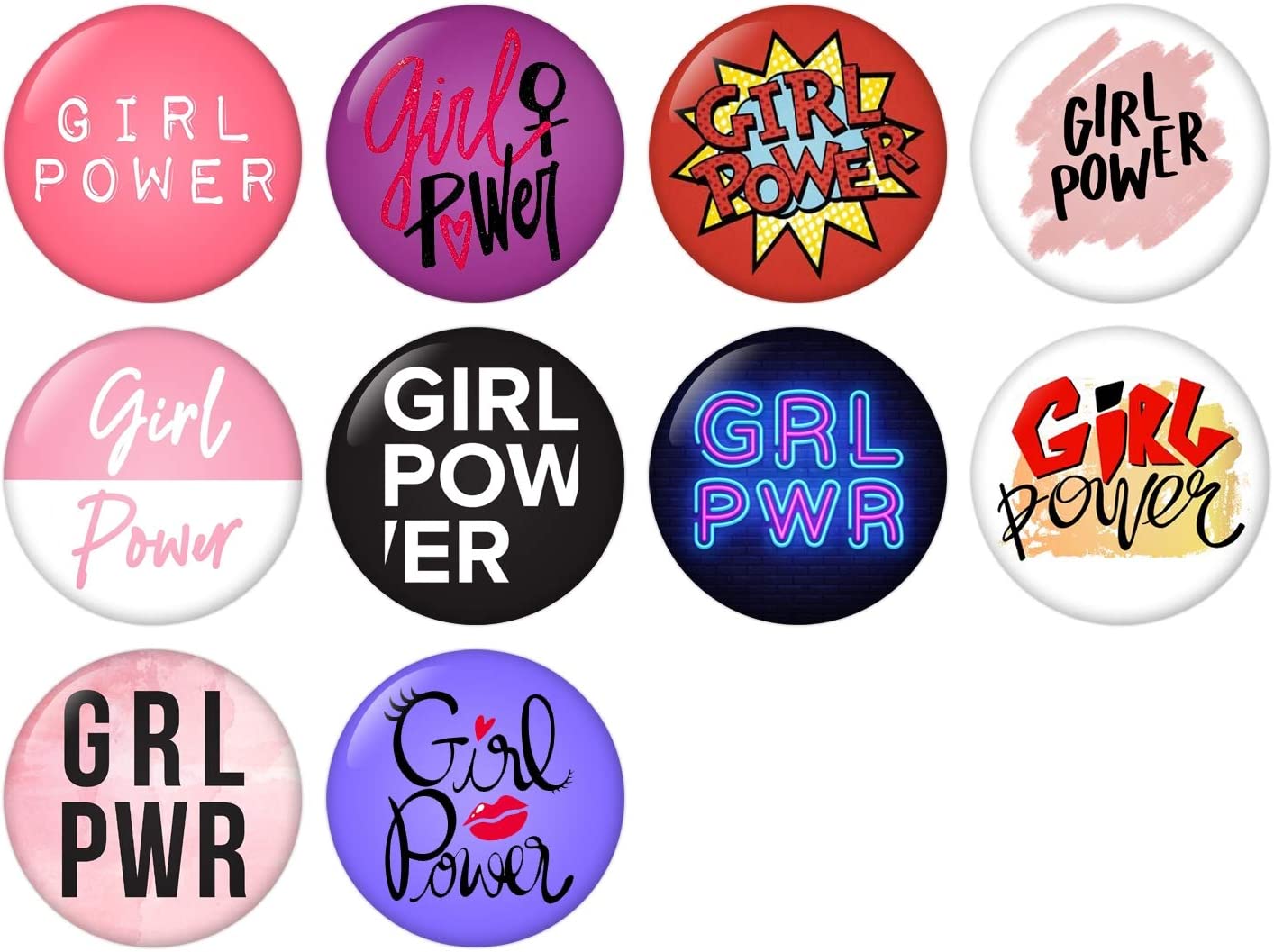 Girl Power Set 2 Pinback 1.25 Inch (25mm) Set, Pack of 10