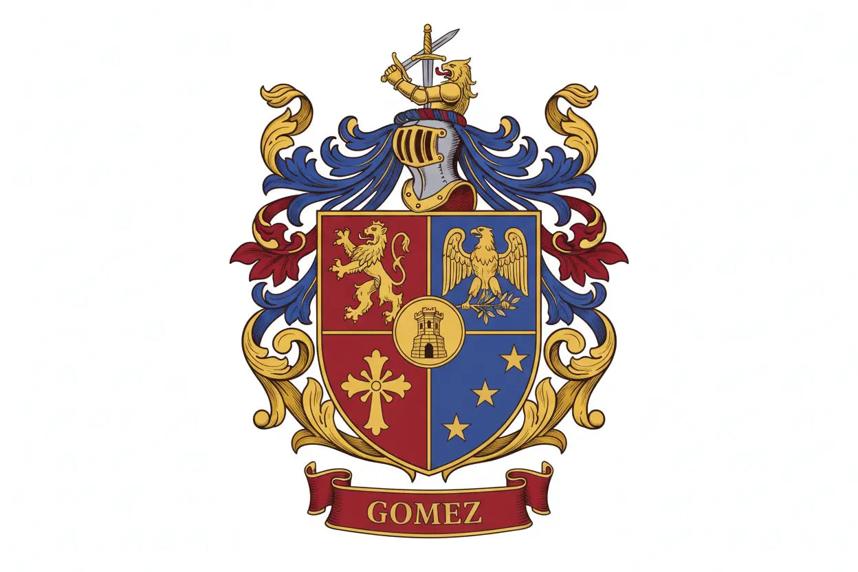 Gomez family crest coat of arms mouse pad with lion and eagle shield