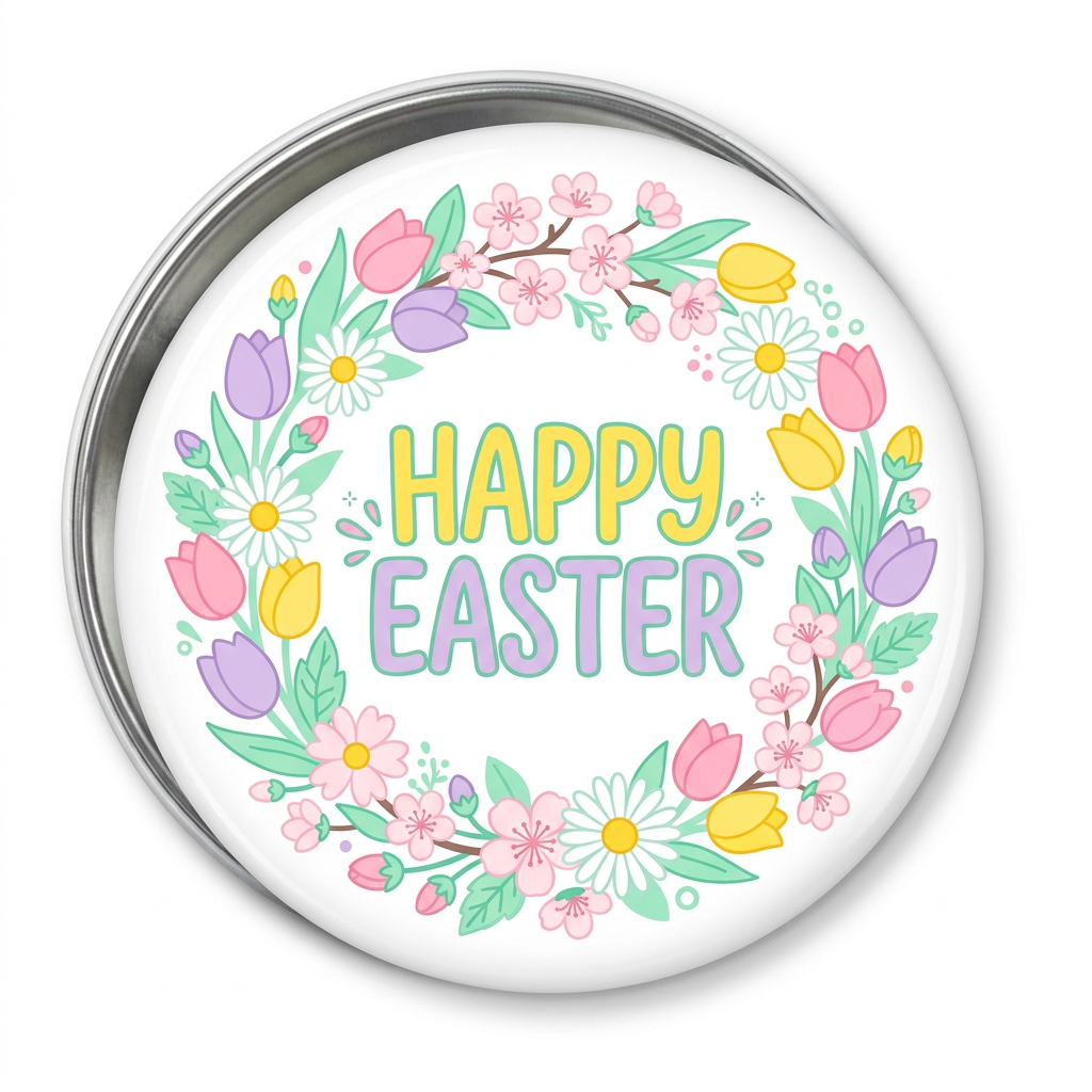 Happy Easter Flower Pin Button 2.25-inch