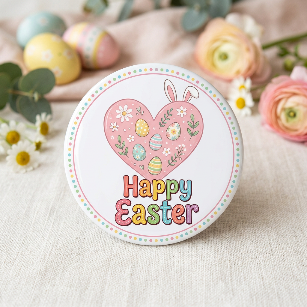 Happy Easter Love Heart Pin Button 2.25-inch