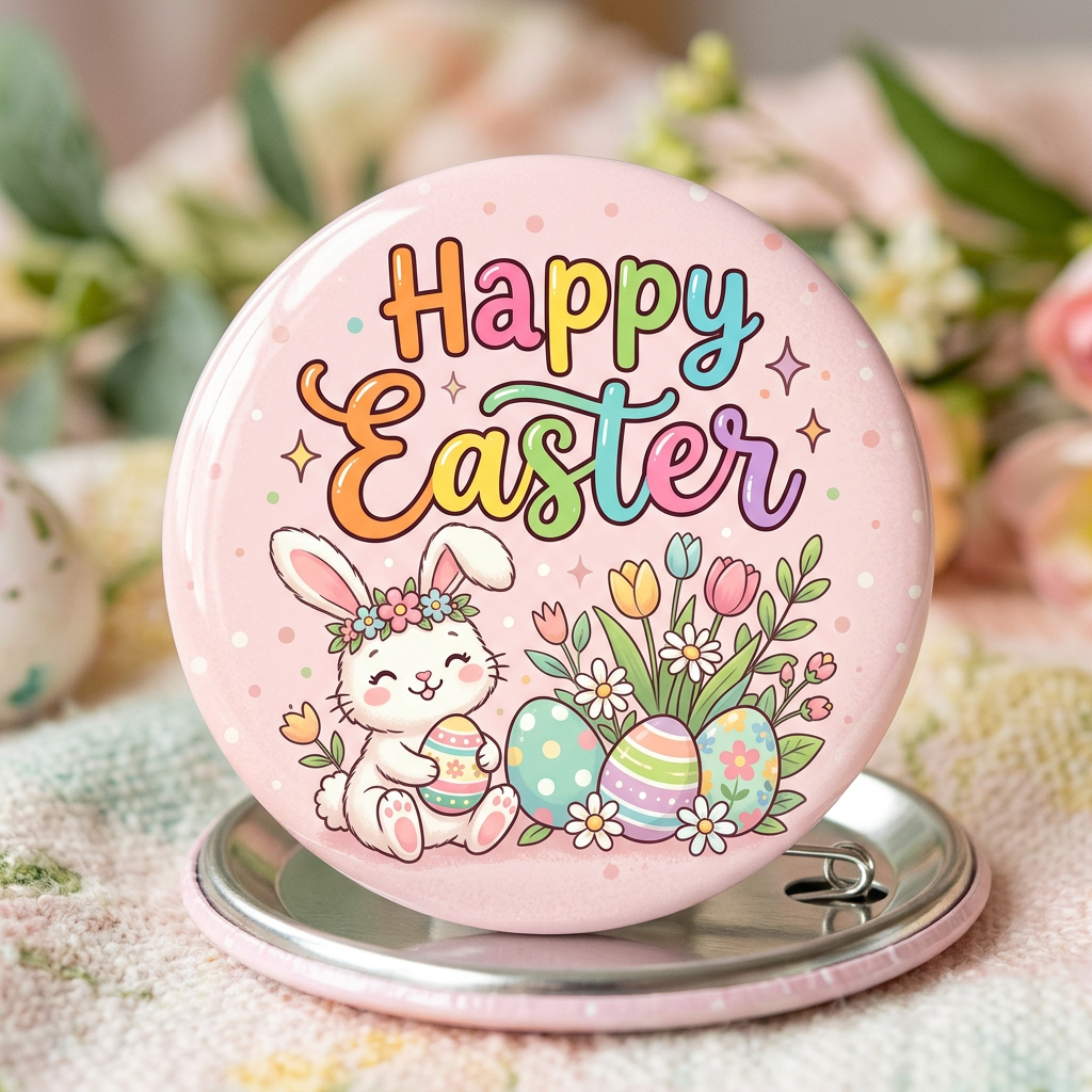 Happy Easter Pink Pin Button 2.25-inch