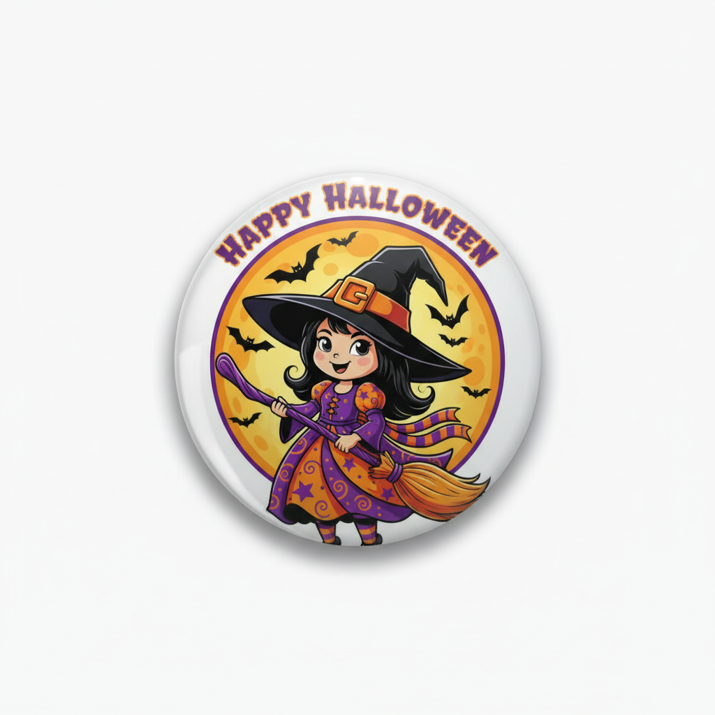 Happy Halloween Witch Pin Button 2.25-inch