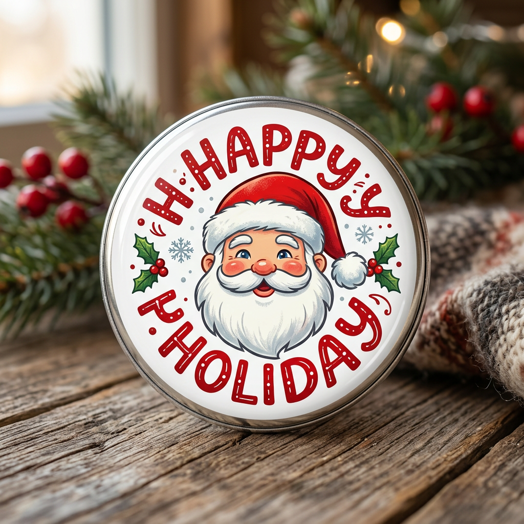 Happy Holiday Santa Pin Button 2.25-inch