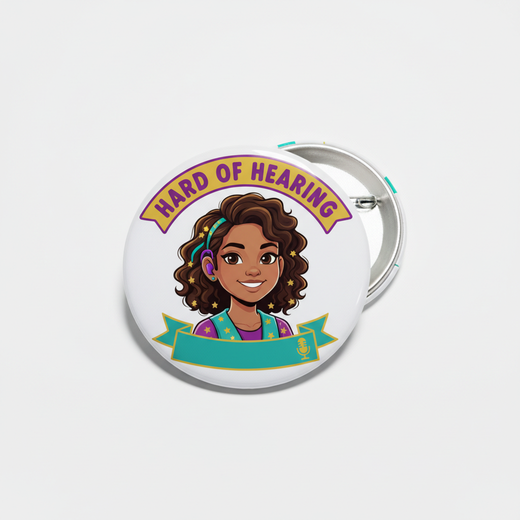 Hard of Hearing Girl with Personalized text Pin Button 2.25-inch