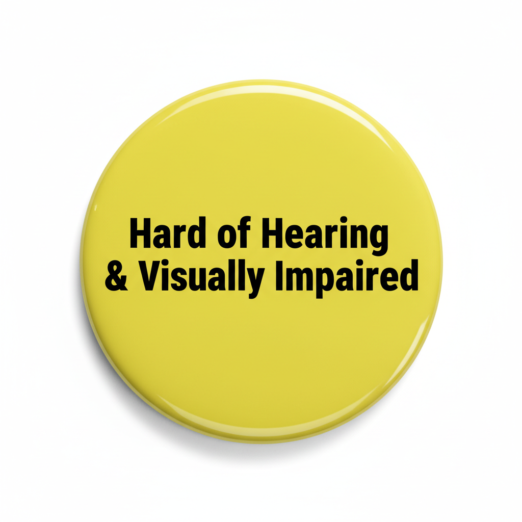 Hard of Hearing and Visually Impaired Yellow Pinback 2.25-inch
