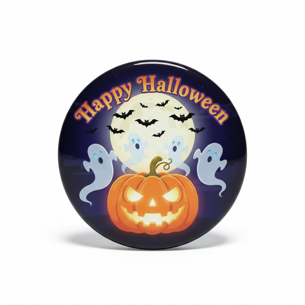 Haunting Happy Halloween Pin Button 2.25-inch