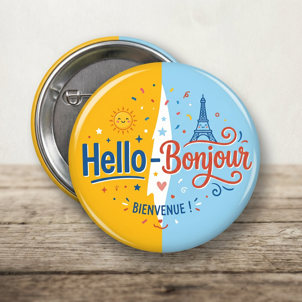 Hello - Bonjour Pin Button 2.25-inch