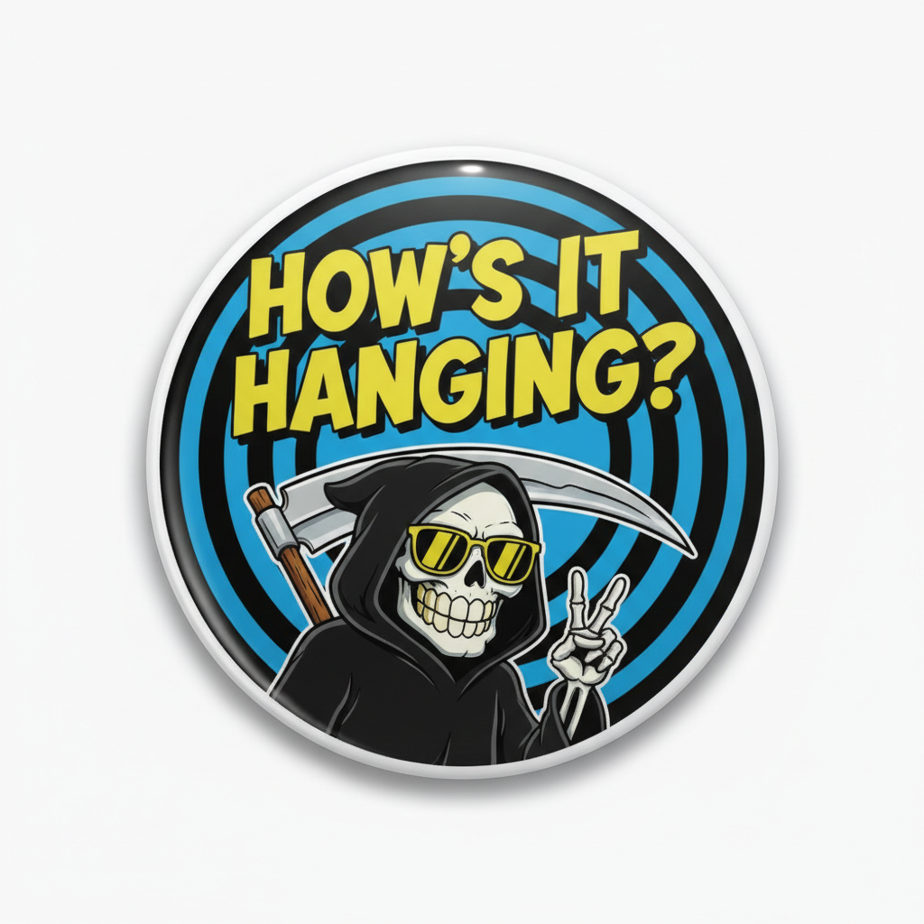 Hows it Hanging Death Bill and Ted Pinback 2.25-inch