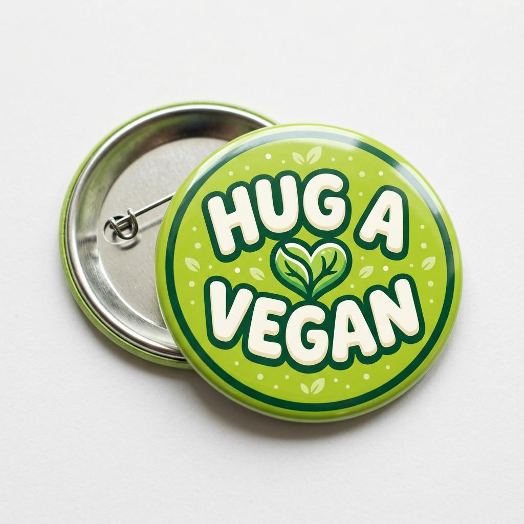 Hug A Vegan Pin Button 2.25-inch