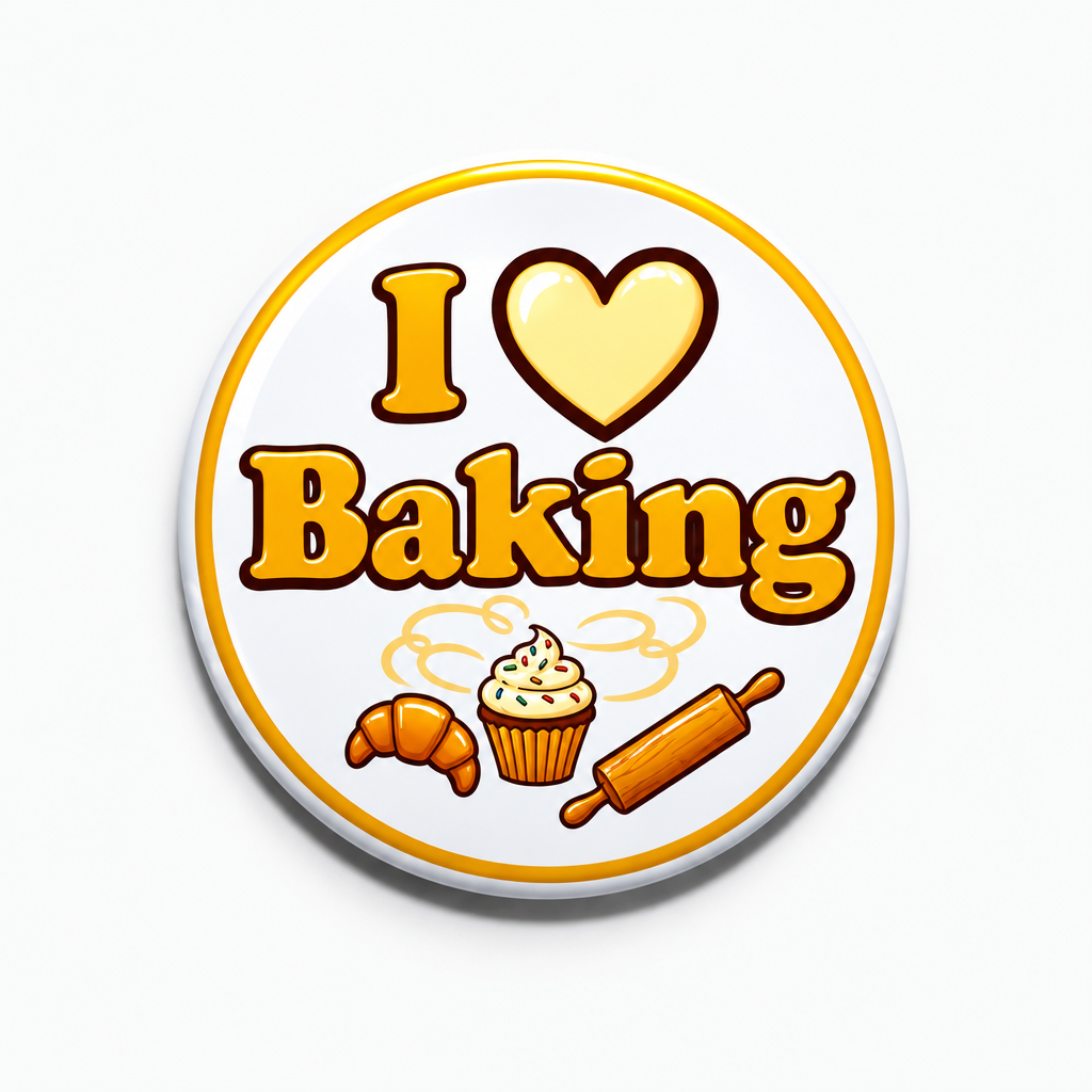 "I ♥ Baking" Pin Button with cupcake and cookie icons