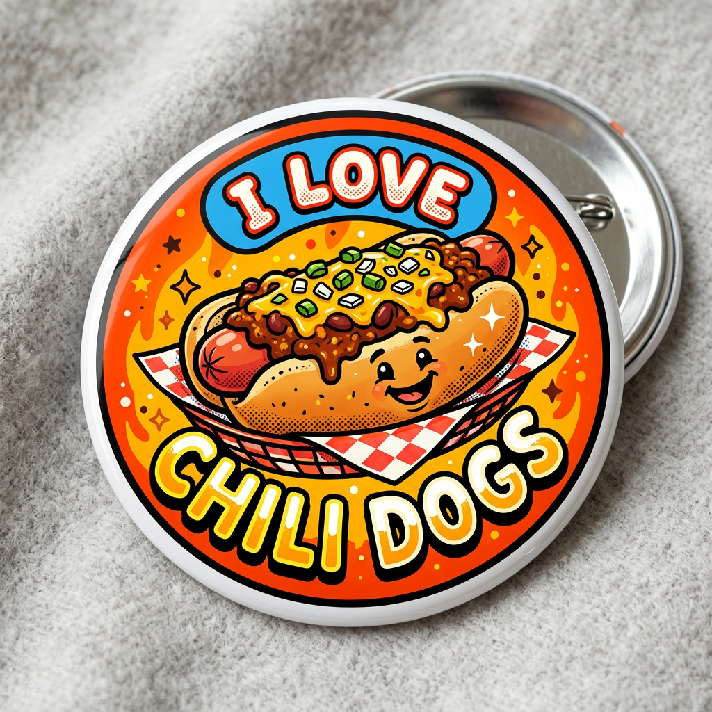 I Love Chili Dogs Pin Button 2.25-inch