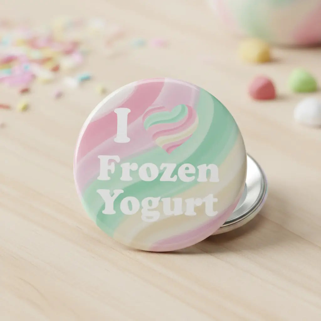 Pastel frozen yogurt I Love pinback button, round 2.25-inch