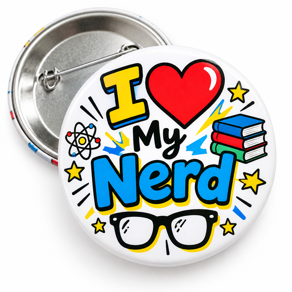 I Love my Nerd Pin Button 2.25 inch Cartoon