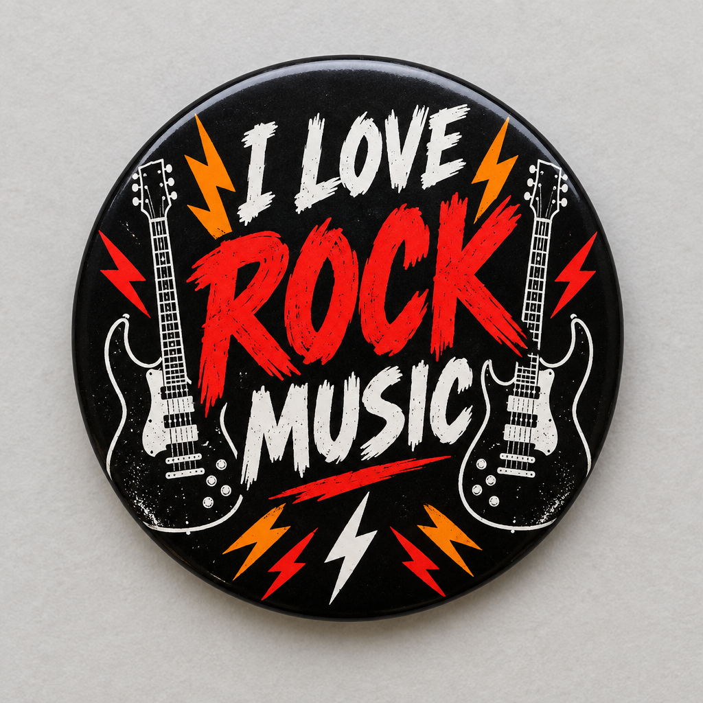 I Love rock Music Pin Button 2.25-inch
