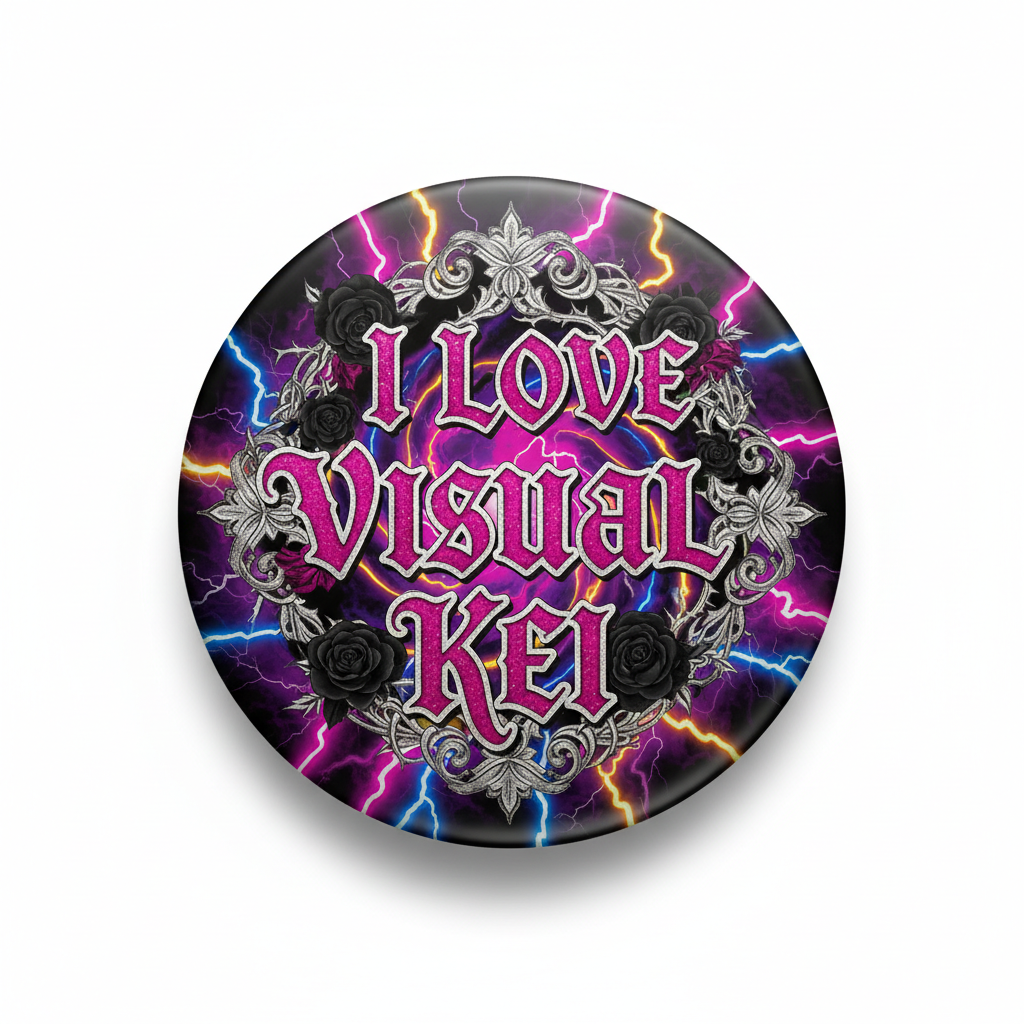 2.25 in visual kei pinback button with 'I Love Visual Kei' text logo
