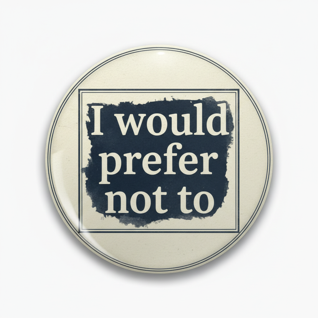 Round pinback button with 'I would prefer not to' text in dark and light colors