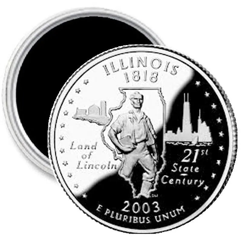 Round 2.25-inch Illinois state quarter mint image magnet with Land of Lincoln design