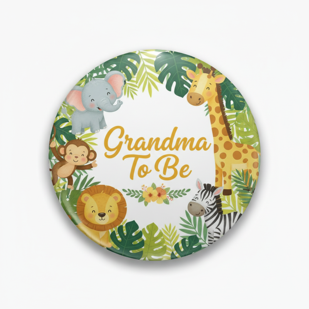 Jungle Safari Animals Grandma To Be Baby Shower Pinback 2.25-inch