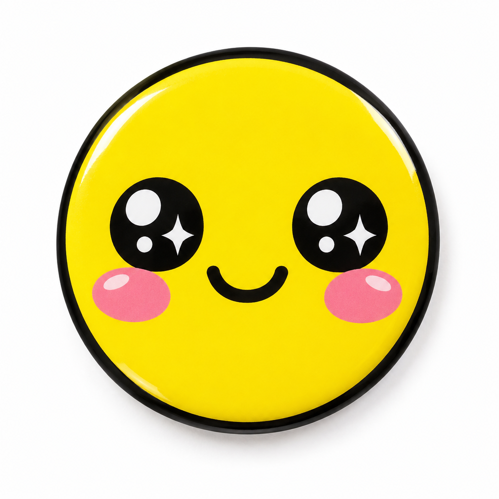 Kawaii Yellow Face Pin Button 2.25-inch