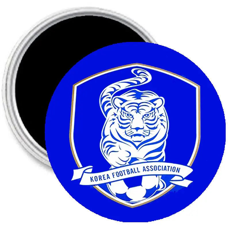 Korea Football Association soccer team magnet, blue round badge with tiger emblem