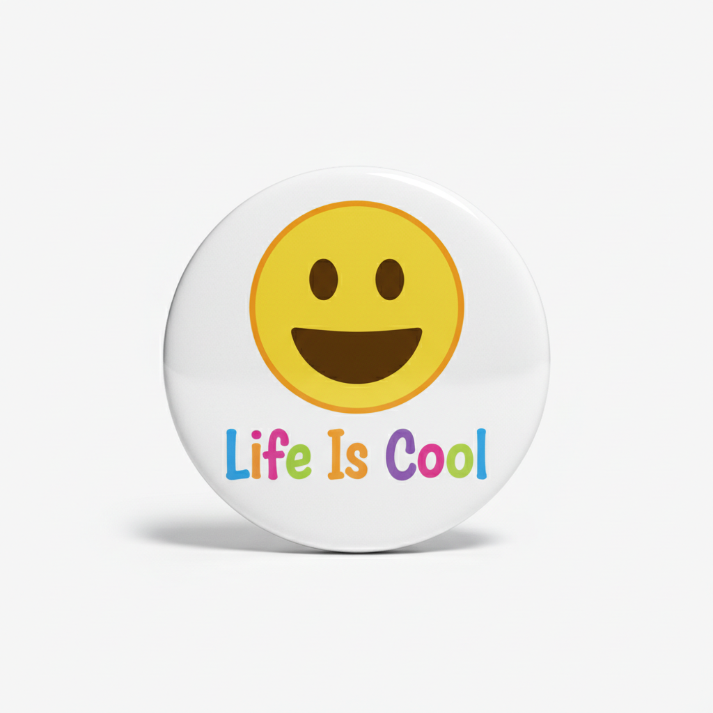 Life Is Cool Happy Smiling Face Emoji Pinback 2.25-inch