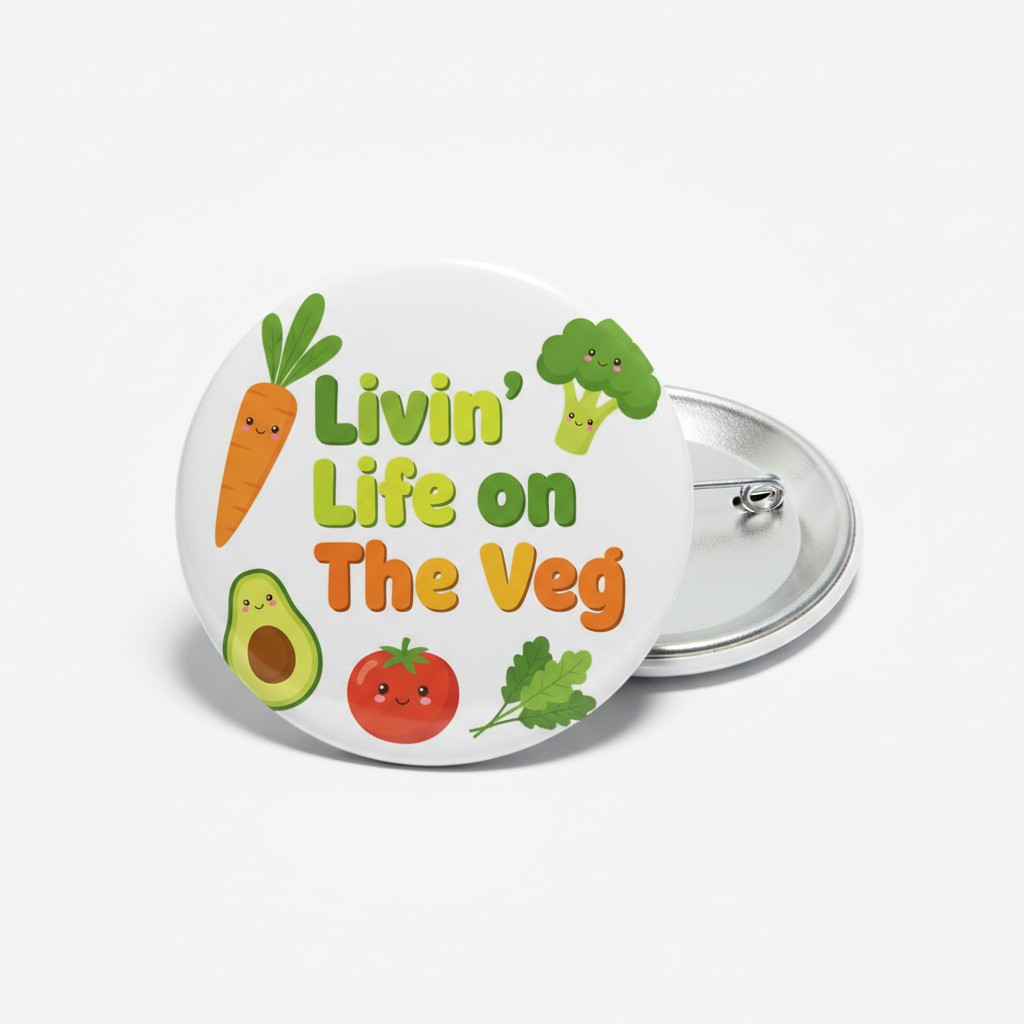 Humorous Vegan Quote Livin' Life on The Veg Pinback 2.25-inch