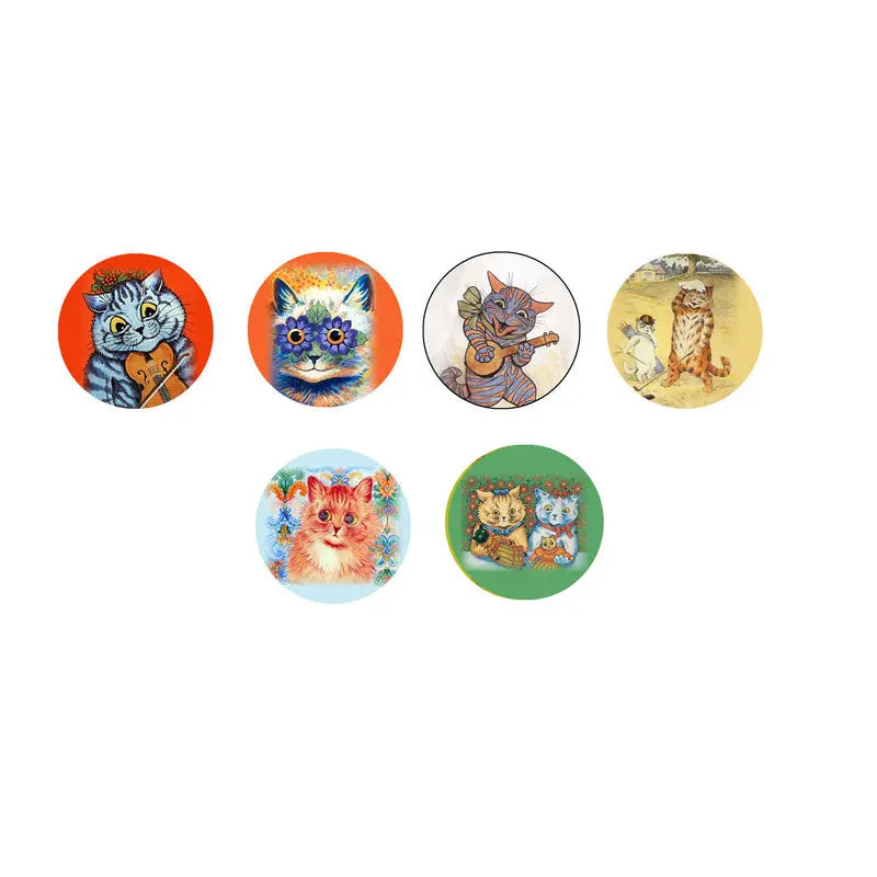 Louis Wain Cats 6 Pcs Set Pinback 1.25-inch