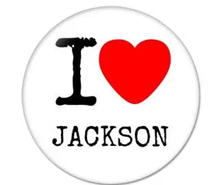 1.25-inch pinback button with “I ♥ JACKSON” text and a red heart on a white circle